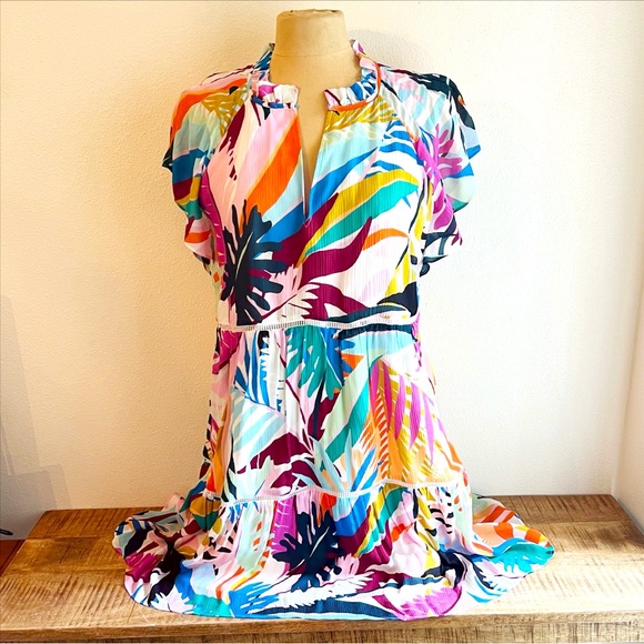 Marie Oliver Dresses & Skirts - Marie Oliver Silk Frida Mini Dress Flutter Sleeve Tropical Print Multico…